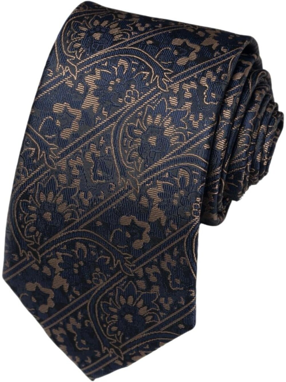 Men's Black & Brown 100% Microfiber Paisley Jacquard Formal Necktie For Business